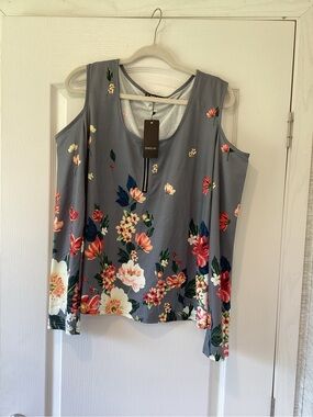 Sheilay Gray Floral Cold-Shoulder Blouse XL BNWT